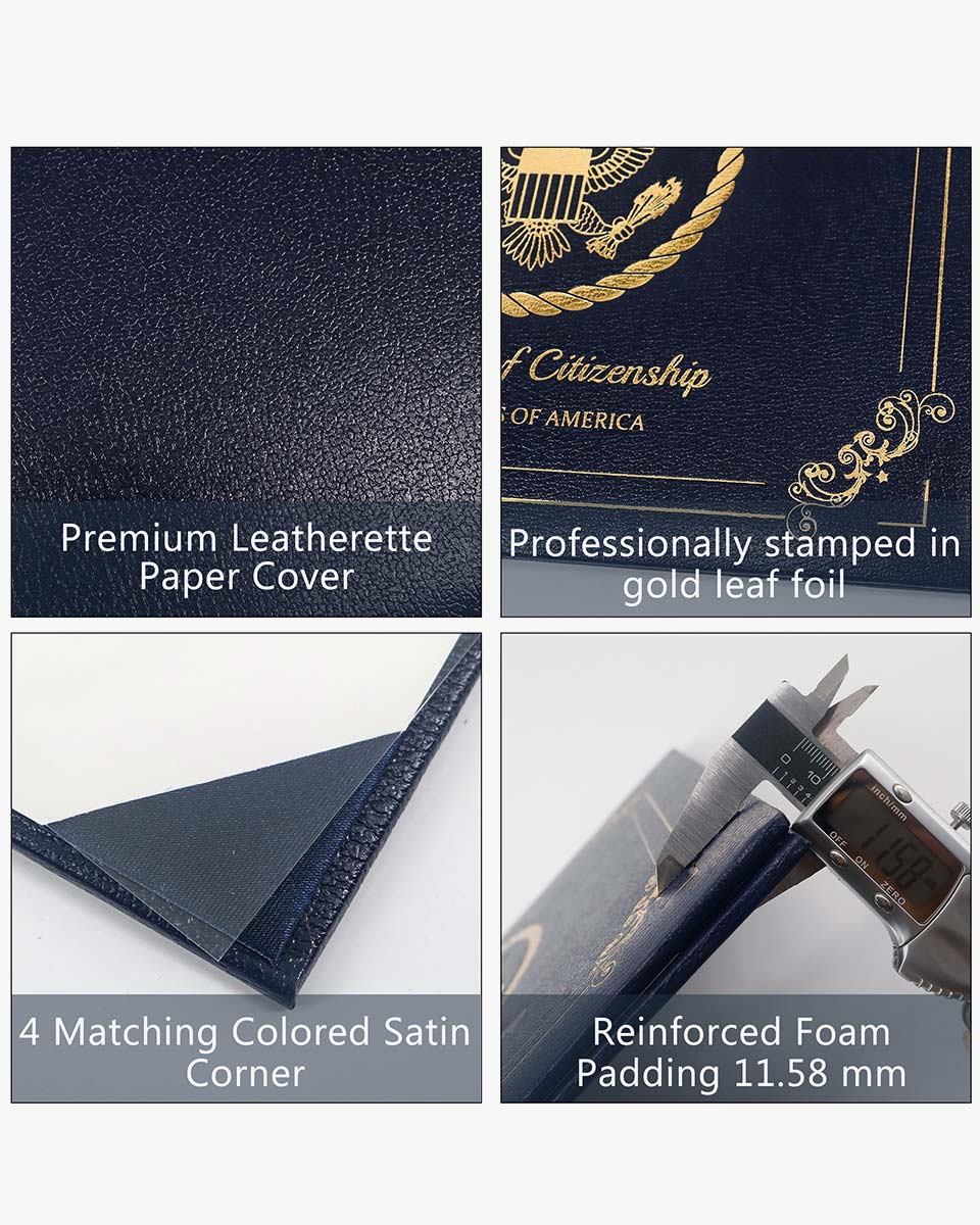 US Citizenship Naturalization Certificate Textured Faux Leather Cover of with Gold Logo 'Certificate of Citizenship'