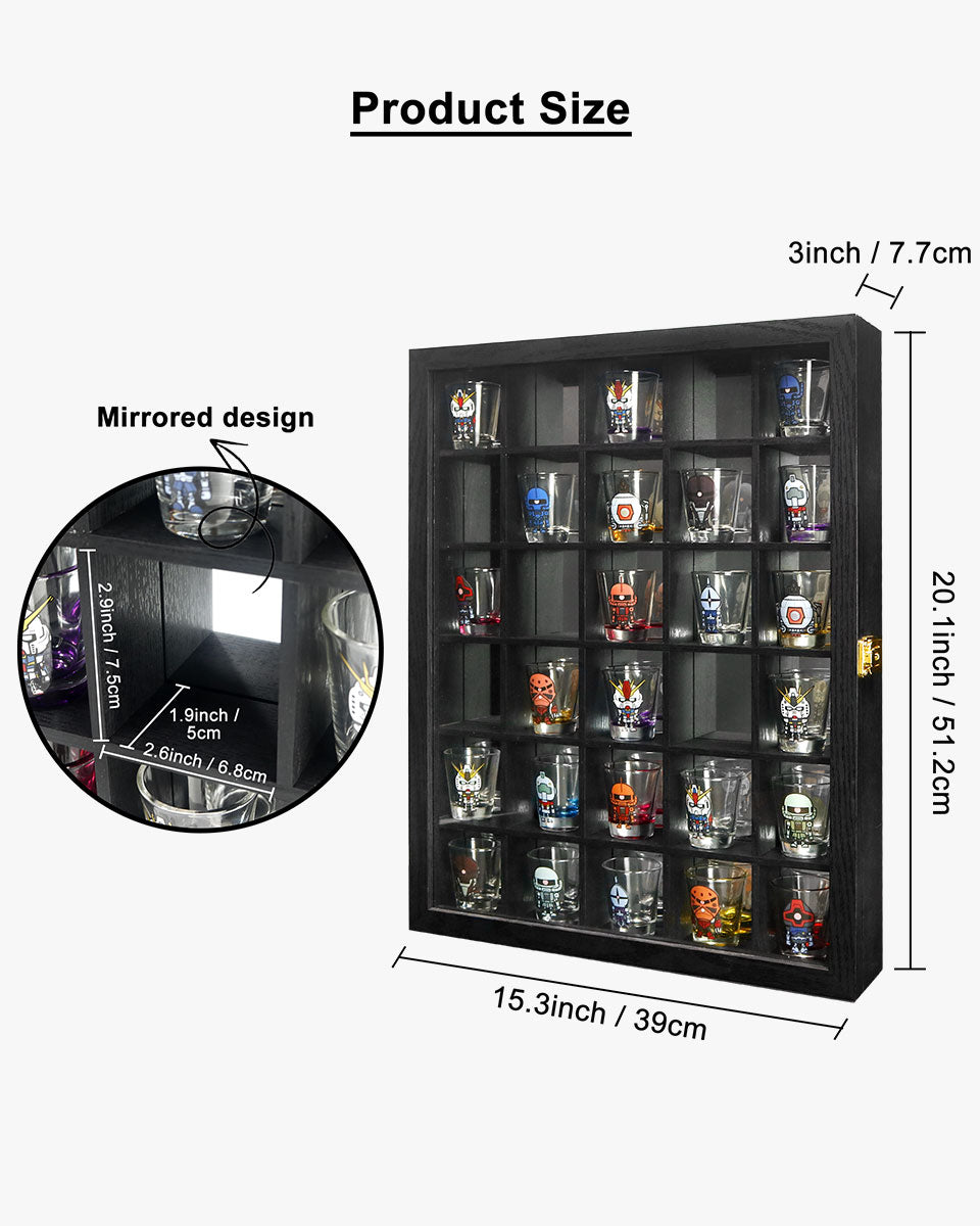 15.5x20 Black 30 Slots with Mirror Background Wooden Cabinet Rack Shadow Box