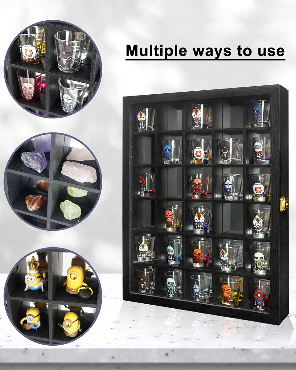 15.5x20 Black 30 Slots with Mirror Background Wooden Cabinet Rack Shadow Box