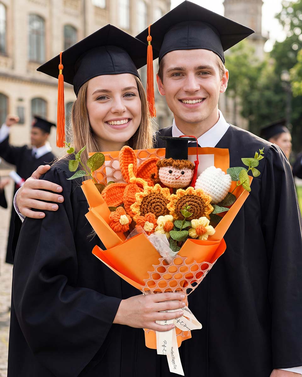 Handmade Crochet Flower Bouquet with Greeting Card and Gift Bag - 2 Colors Available