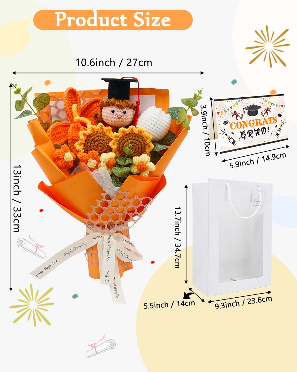 Handmade Crochet Flower Bouquet with Greeting Card and Gift Bag - 2 Colors Available
