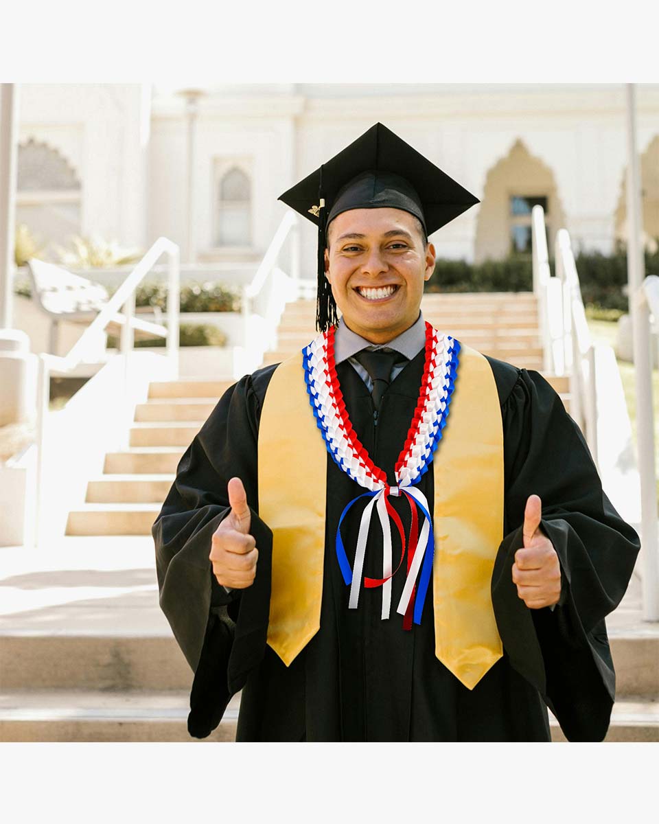 Graduation Leis with National Flag Color Ribbon Lei Braided Necklace