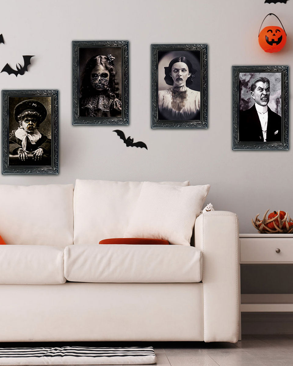 Halloween 3D Changing Face Scary Picture Frame Indoor Wall Decor 4 Pack – 2 Colors Available