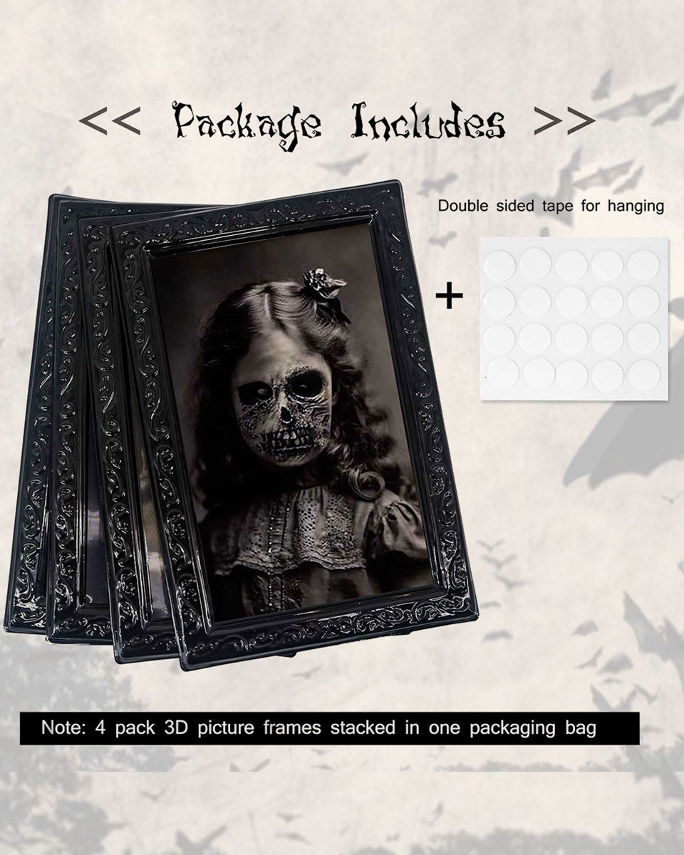 Halloween 3D Changing Face Scary Picture Frame Indoor Wall Decor 4 Pack – 2 Colors Available