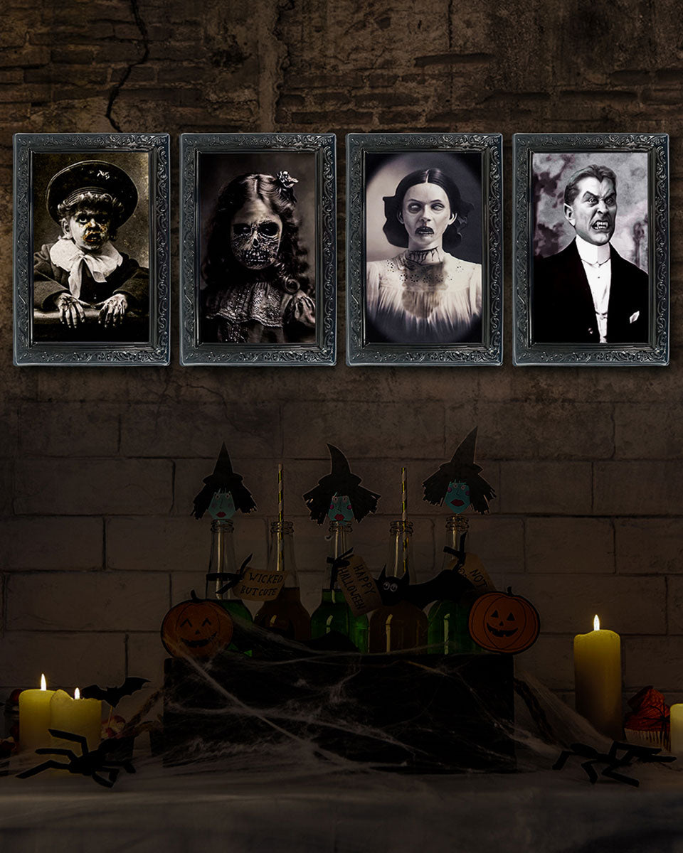 Halloween 3D Changing Face Scary Picture Frame Indoor Wall Decor 4 Pack – 2 Colors Available