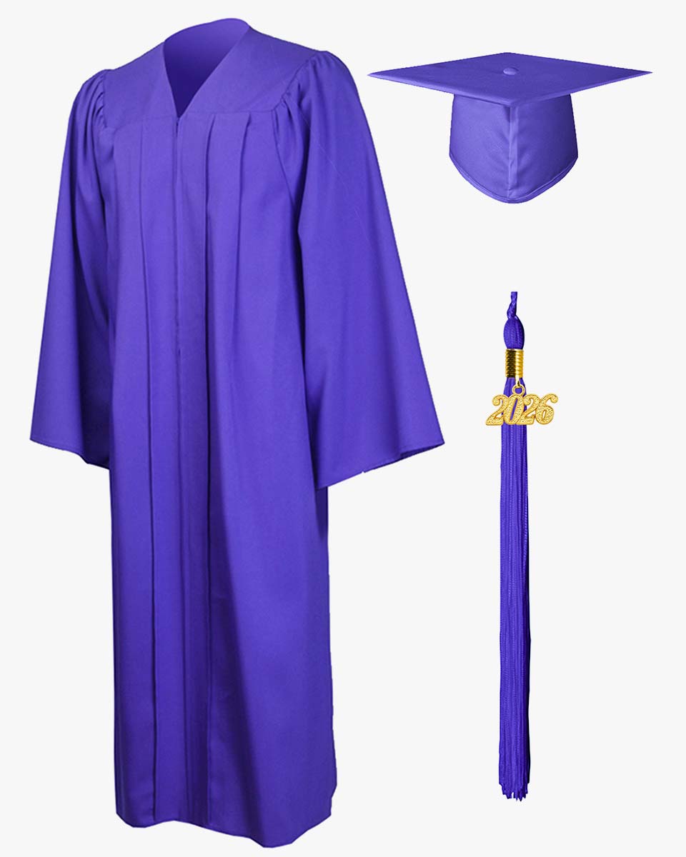 High School Premium Matte Graduation Cap, Gown, Stole, Imprinted Diploma Cover & Graduation Souvenirs Package