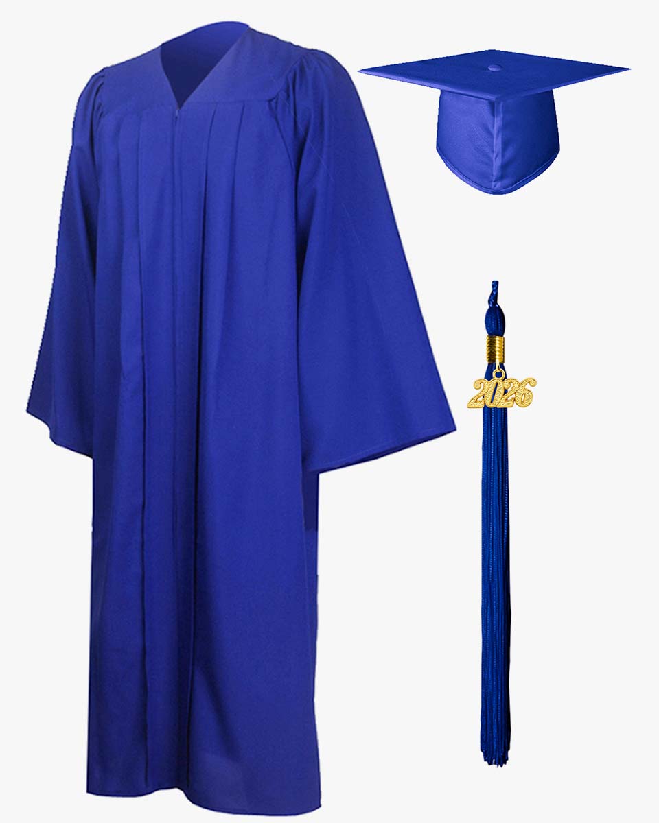 High School Premium Matte Graduation Cap, Gown, Stole, Imprinted Diploma Cover & Graduation Souvenirs Package