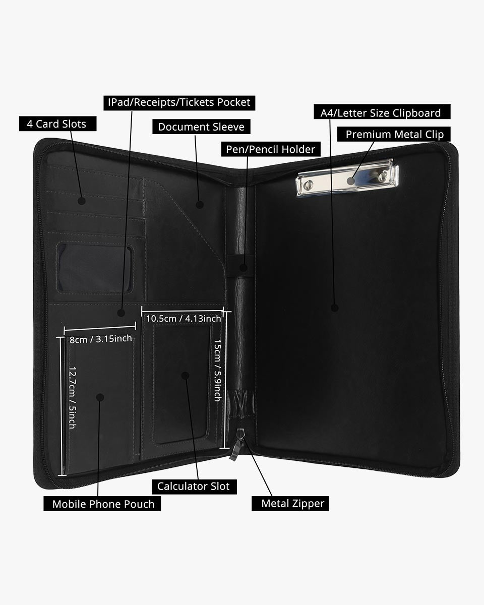 Multifunctional Business Zippered Portfolio Padfolio PU Leather Folder with A4 Size - 3 Colors Available