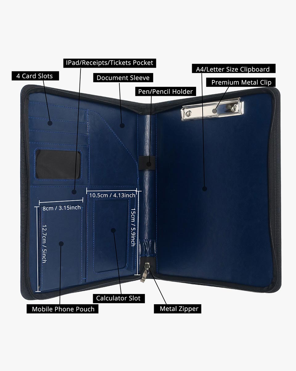 Multifunctional Business Zippered Portfolio Padfolio PU Leather Folder with A4 Size - 3 Colors Available