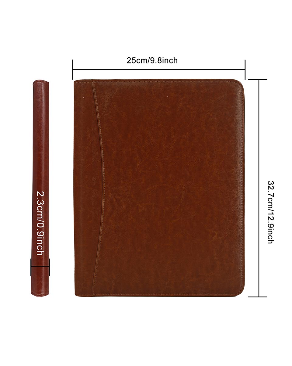 Multifunctional Business Zippered Portfolio Padfolio PU Leather Folder with A4 Size - 3 Colors Available