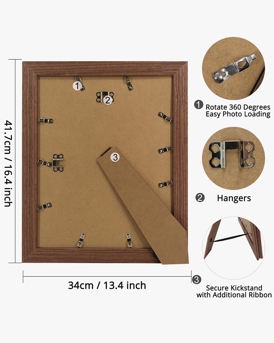 Brown Wood Photo Frames with Real Glass Pack of 2 - 4 Sizes Available