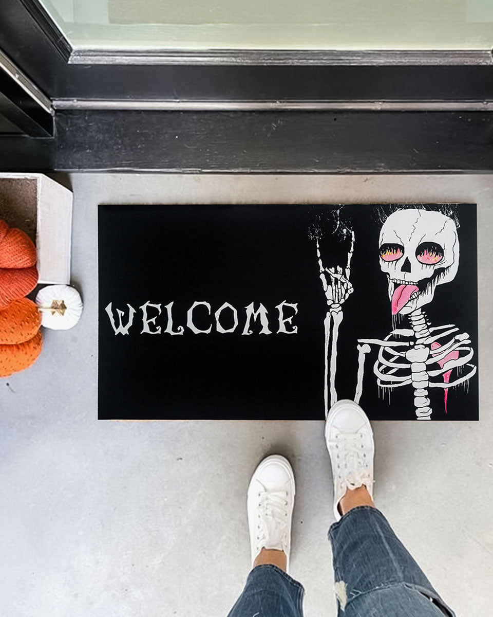 30*17 Inch Funny Skeleton Outside Non-Slip and Washable Welcome Door Halloween Mat