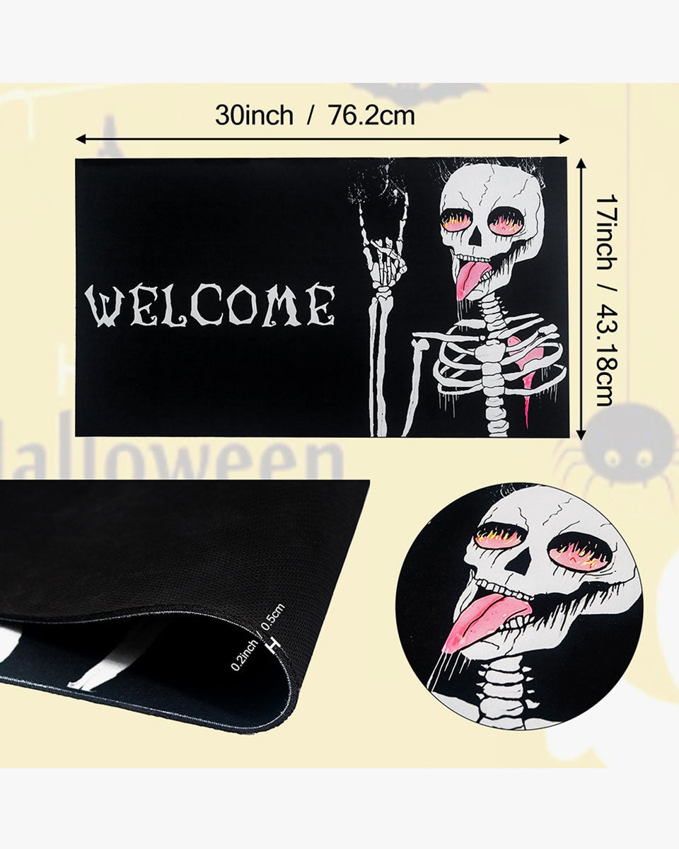 30*17 Inch Funny Skeleton Outside Non-Slip and Washable Welcome Door Halloween Mat