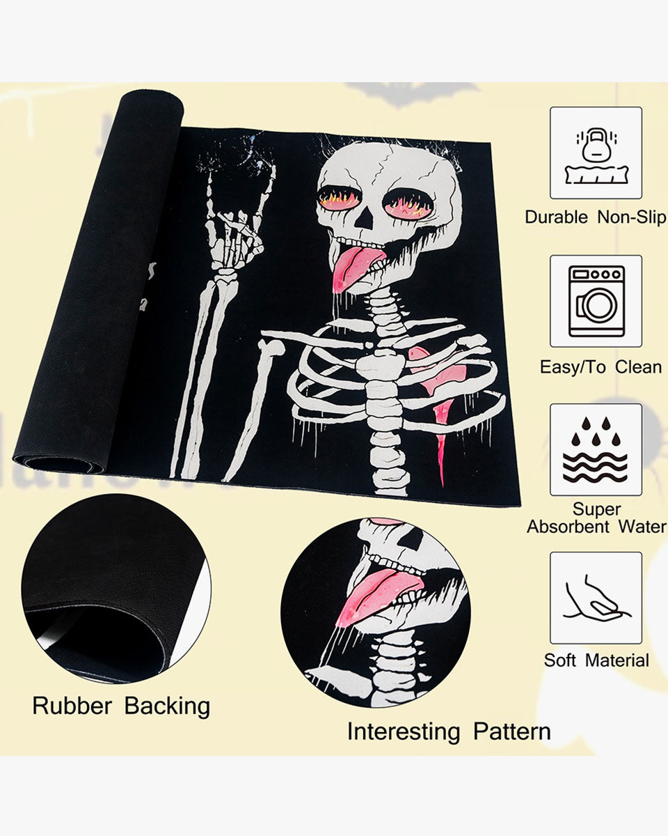 30*17 Inch Funny Skeleton Outside Non-Slip and Washable Welcome Door Halloween Mat