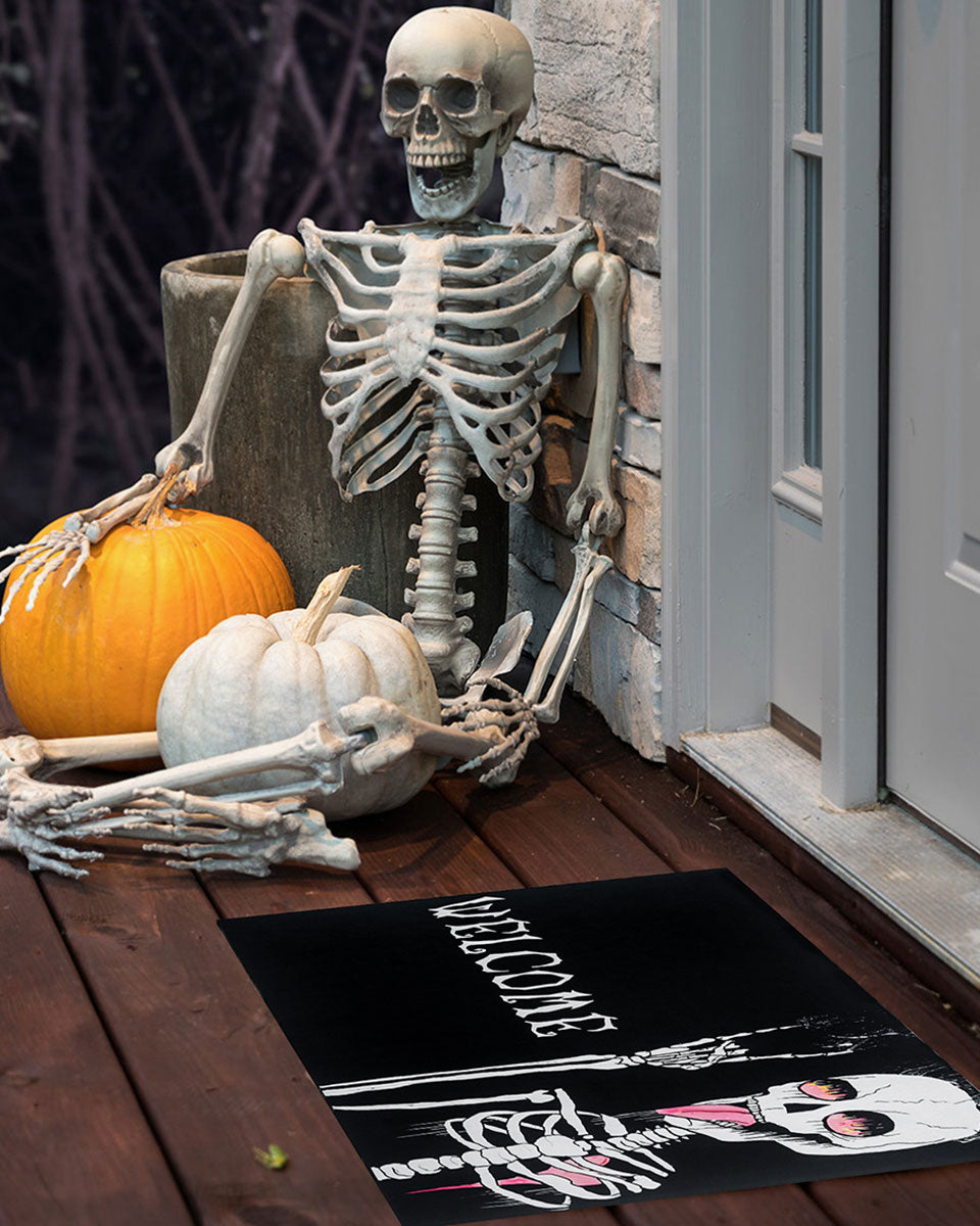 30*17 Inch Funny Skeleton Outside Non-Slip and Washable Welcome Door Halloween Mat