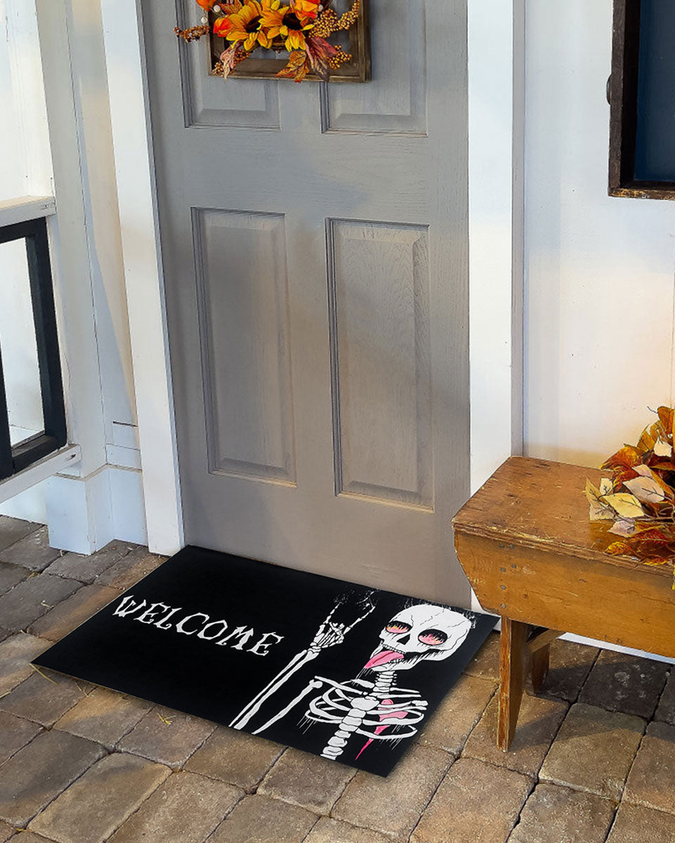 30*17 Inch Funny Skeleton Outside Non-Slip and Washable Welcome Door Halloween Mat