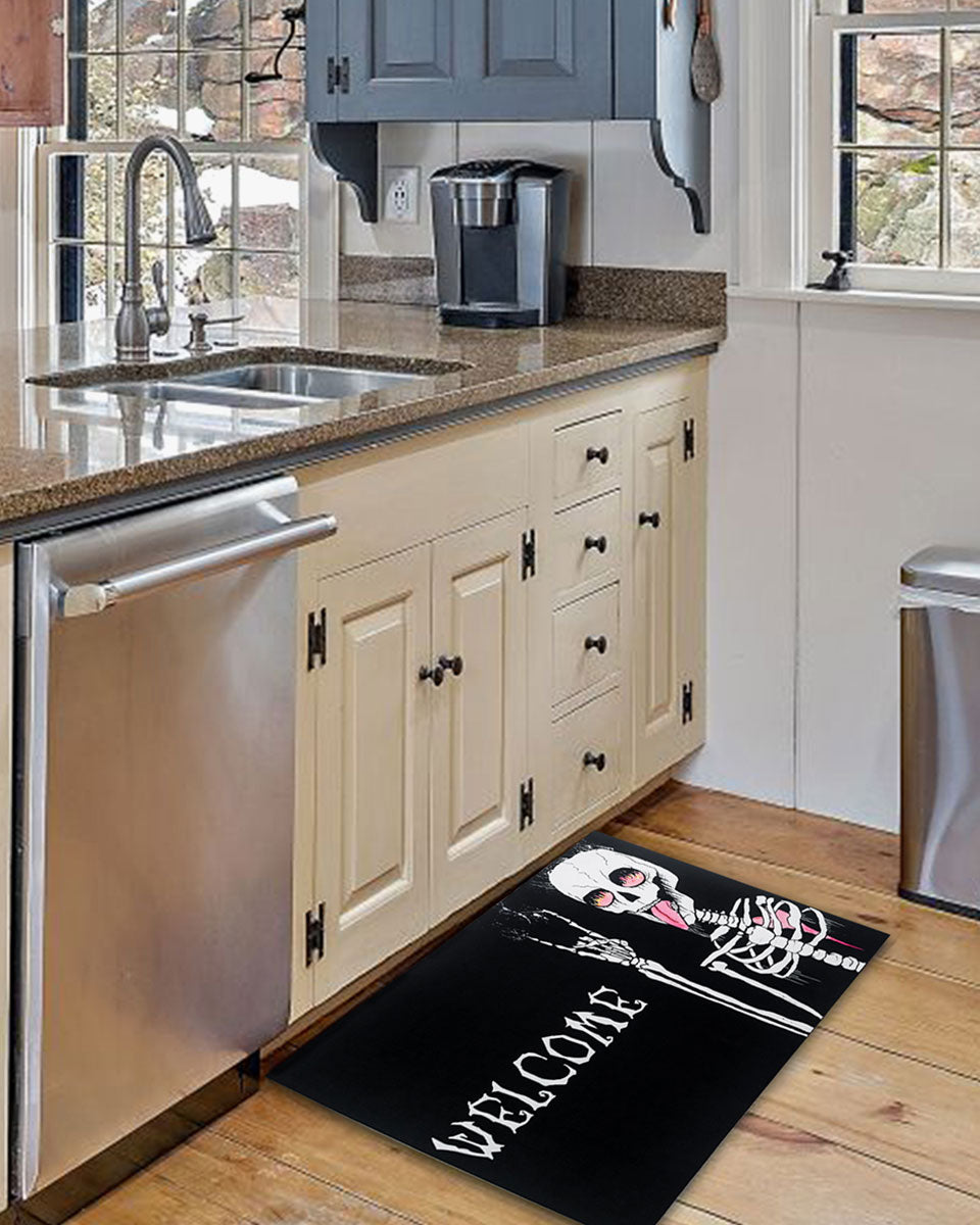 30*17 Inch Funny Skeleton Outside Non-Slip and Washable Welcome Door Halloween Mat