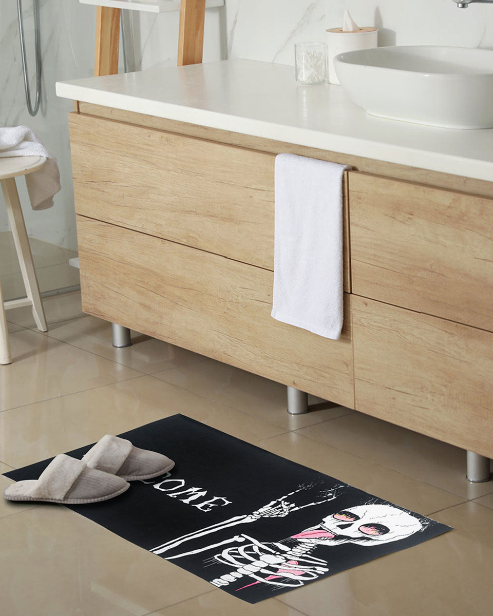 30*17 Inch Funny Skeleton Outside Non-Slip and Washable Welcome Door Halloween Mat