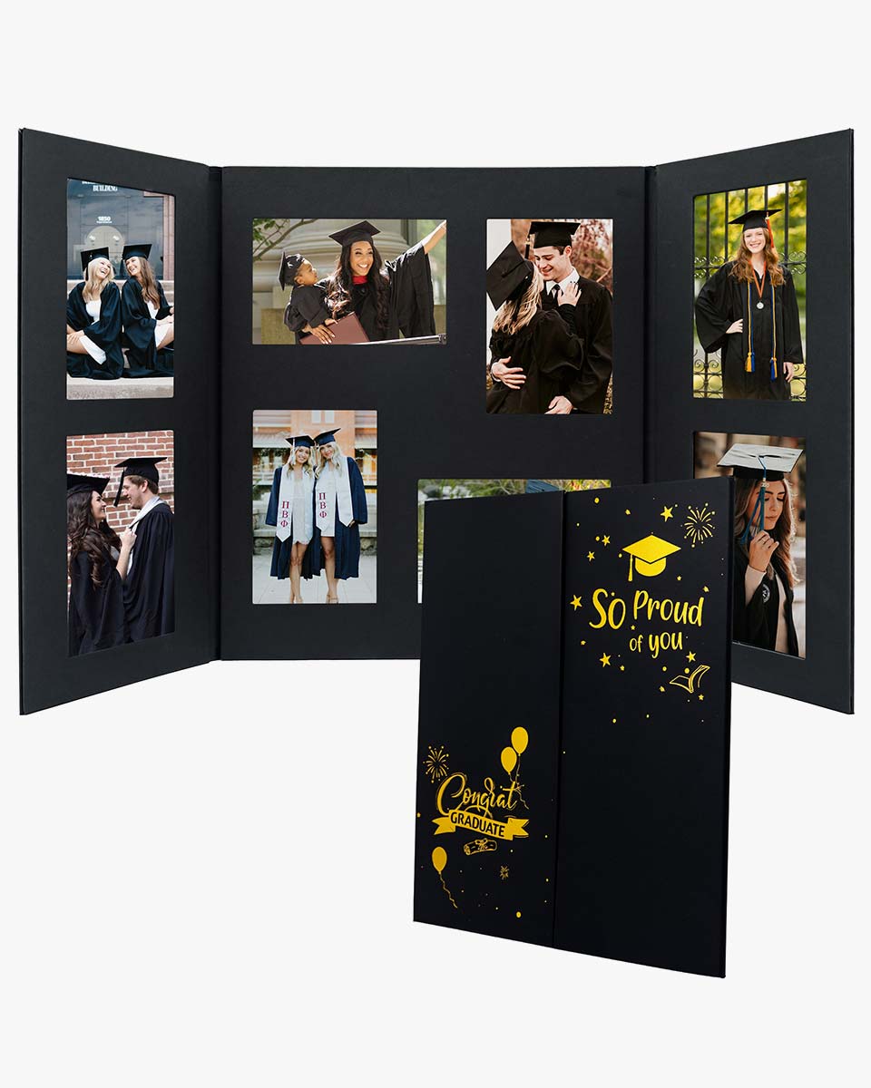 Black Cardboard Graduation Picture Frame for Eight 4" x 6" Photos