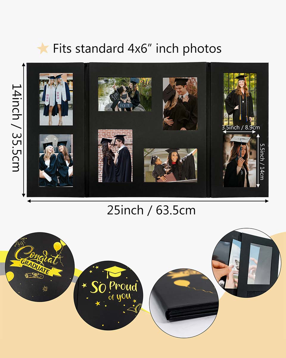 Black Cardboard Graduation Picture Frame for Eight 4" x 6" Photos