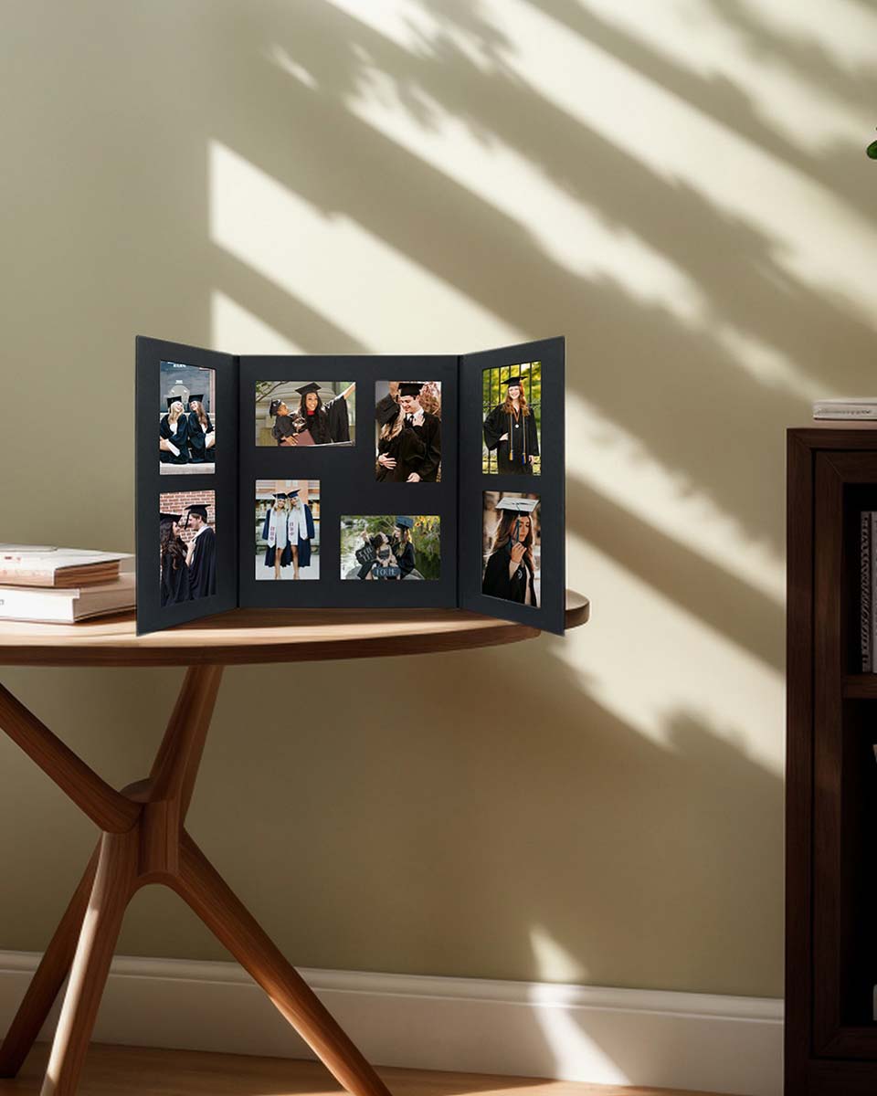 Black Cardboard Graduation Picture Frame for Eight 4" x 6" Photos