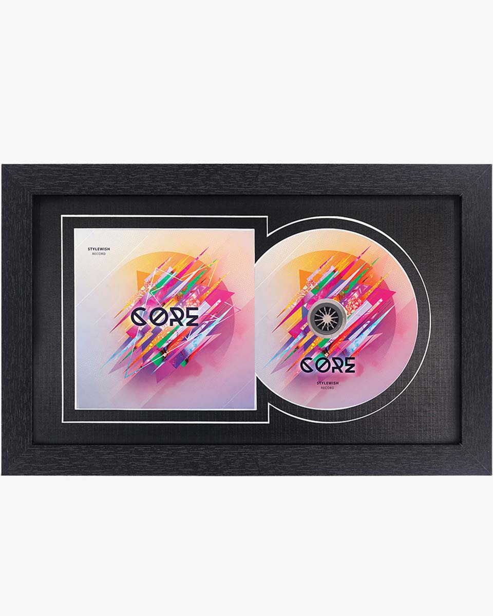 Black Wall and Tabletop CD Display Frame for Connected Disc and Booklet - 2 Mat Colors Available