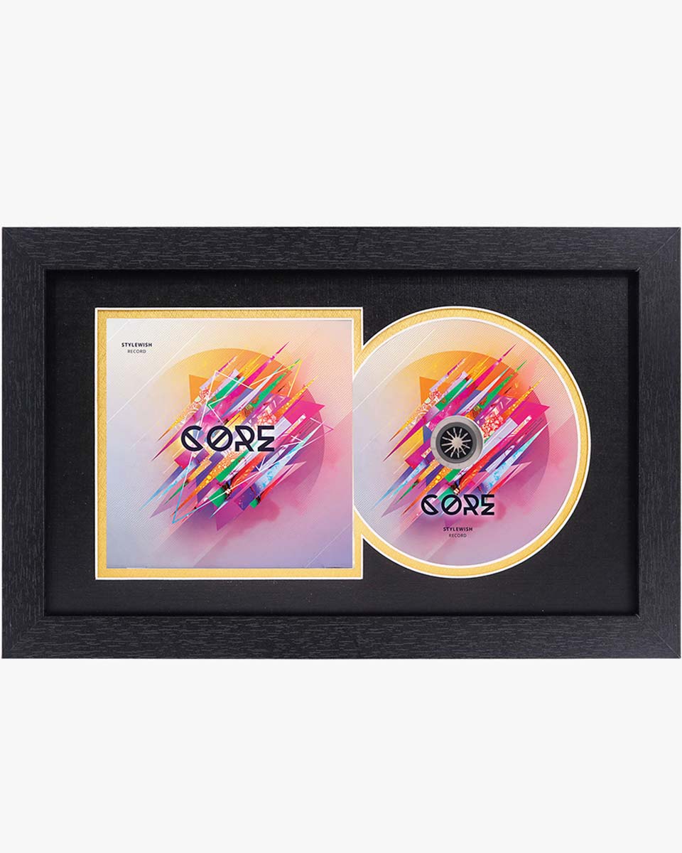 Black Wall and Tabletop CD Display Frame for Connected Disc and Booklet - 2 Mat Colors Available