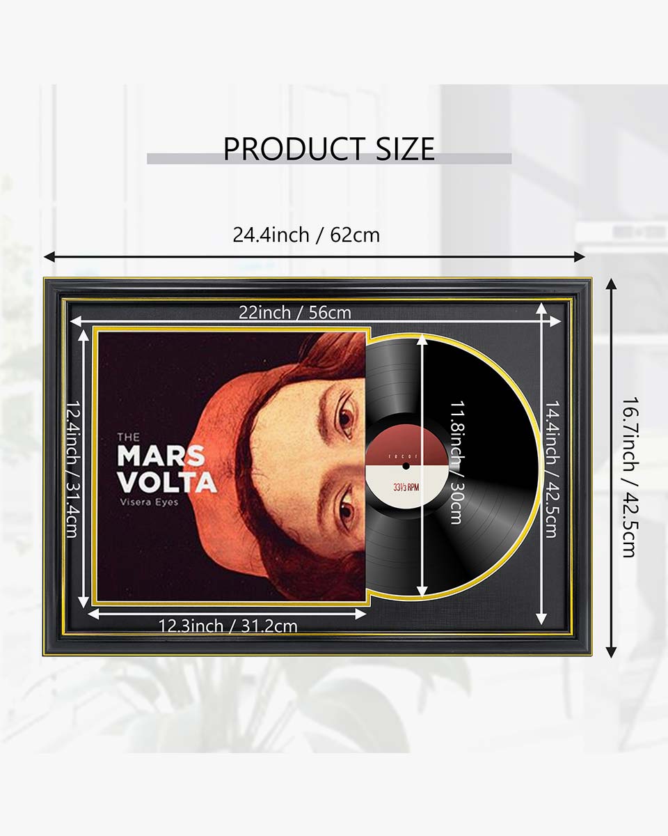Black Wall Display Vinyl Record Album Frame with Double Gold Trim for 12*12 LP Covers - 2 Mat Colors Available