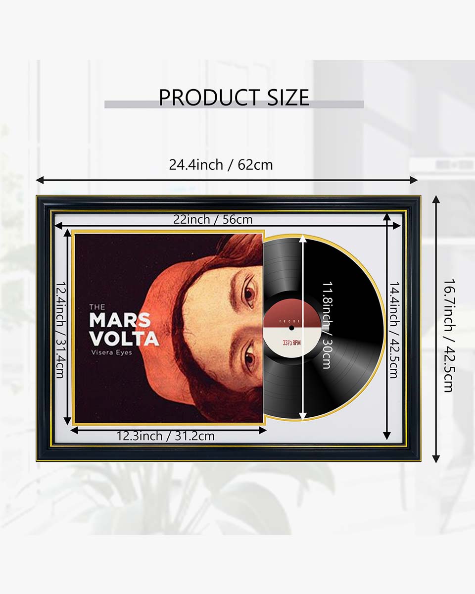 Black Wall Display Vinyl Record Album Frame with Double Gold Trim for 12*12 LP Covers - 2 Mat Colors Available