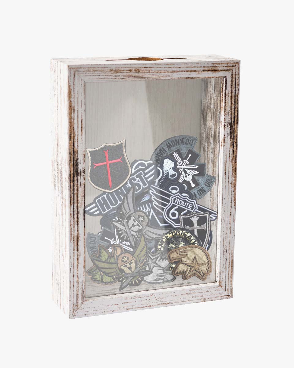 Shadow Box Frame White Wood Collection Case With Slot on top - 5 Sizes Available