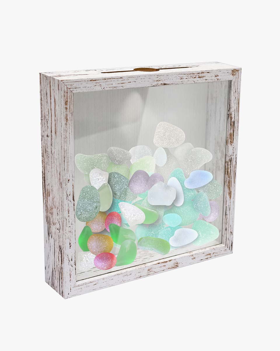 Shadow Box Frame White Wood Collection Case With Slot on top - 5 Sizes Available
