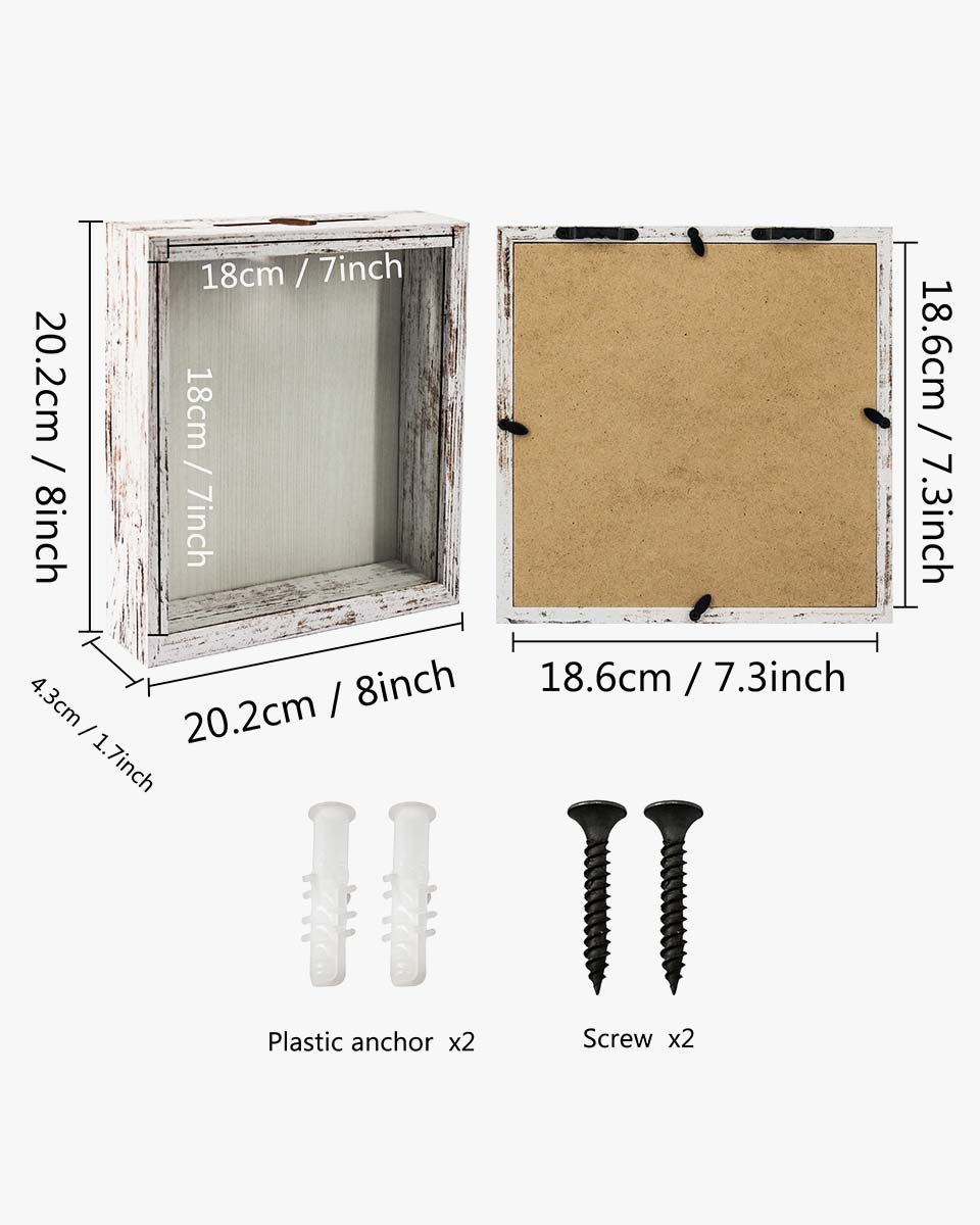 Shadow Box Frame White Wood Collection Case With Slot on top - 5 Sizes Available