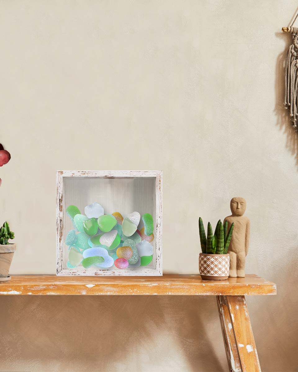Shadow Box Frame White Wood Collection Case With Slot on top - 5 Sizes Available