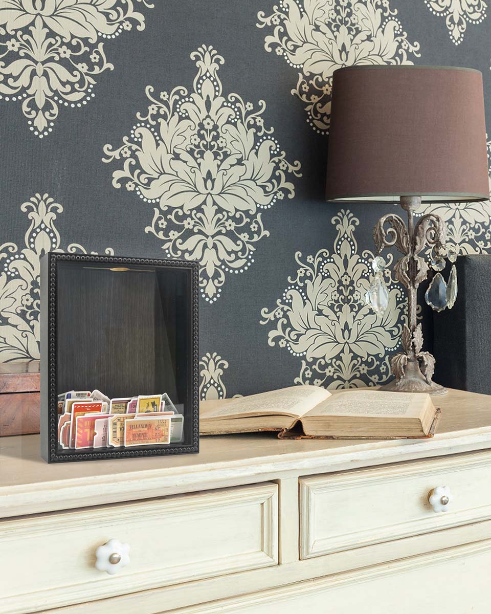 Black Top Loading with Slot Unique Beaded Design Travel Shadow Box in 3 Size