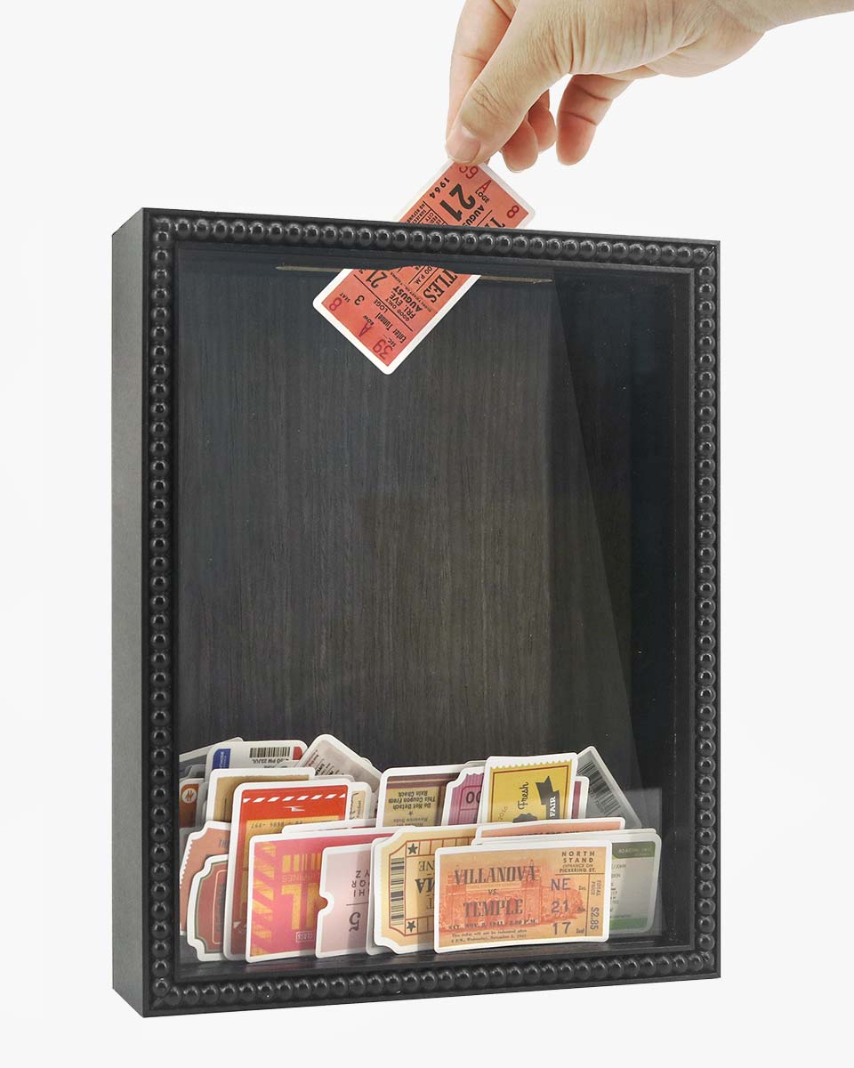 Black Top Loading with Slot Unique Beaded Design Travel Shadow Box in 3 Size