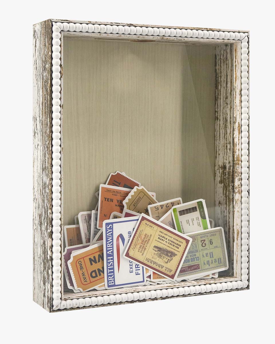 White Top Loading with Slot Unique Beaded Design Travel Shadow Box in 3 Size