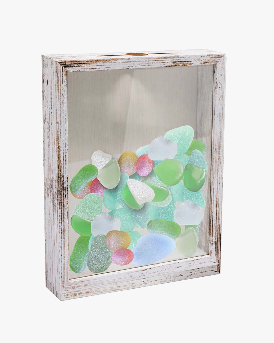 Shadow Box Frame White Wood Collection Case With Slot on top - 5 Sizes Available