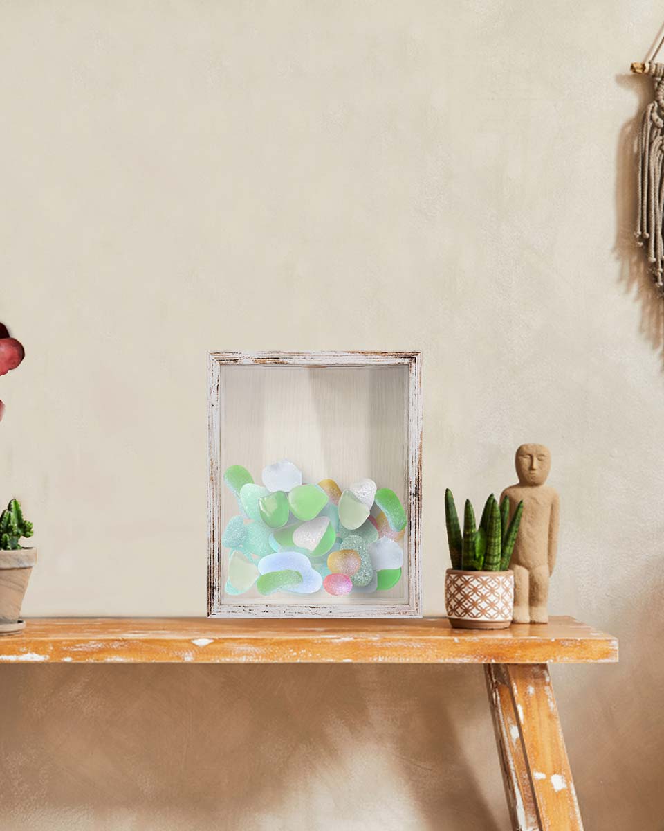 Shadow Box Frame White Wood Collection Case With Slot on top - 5 Sizes Available