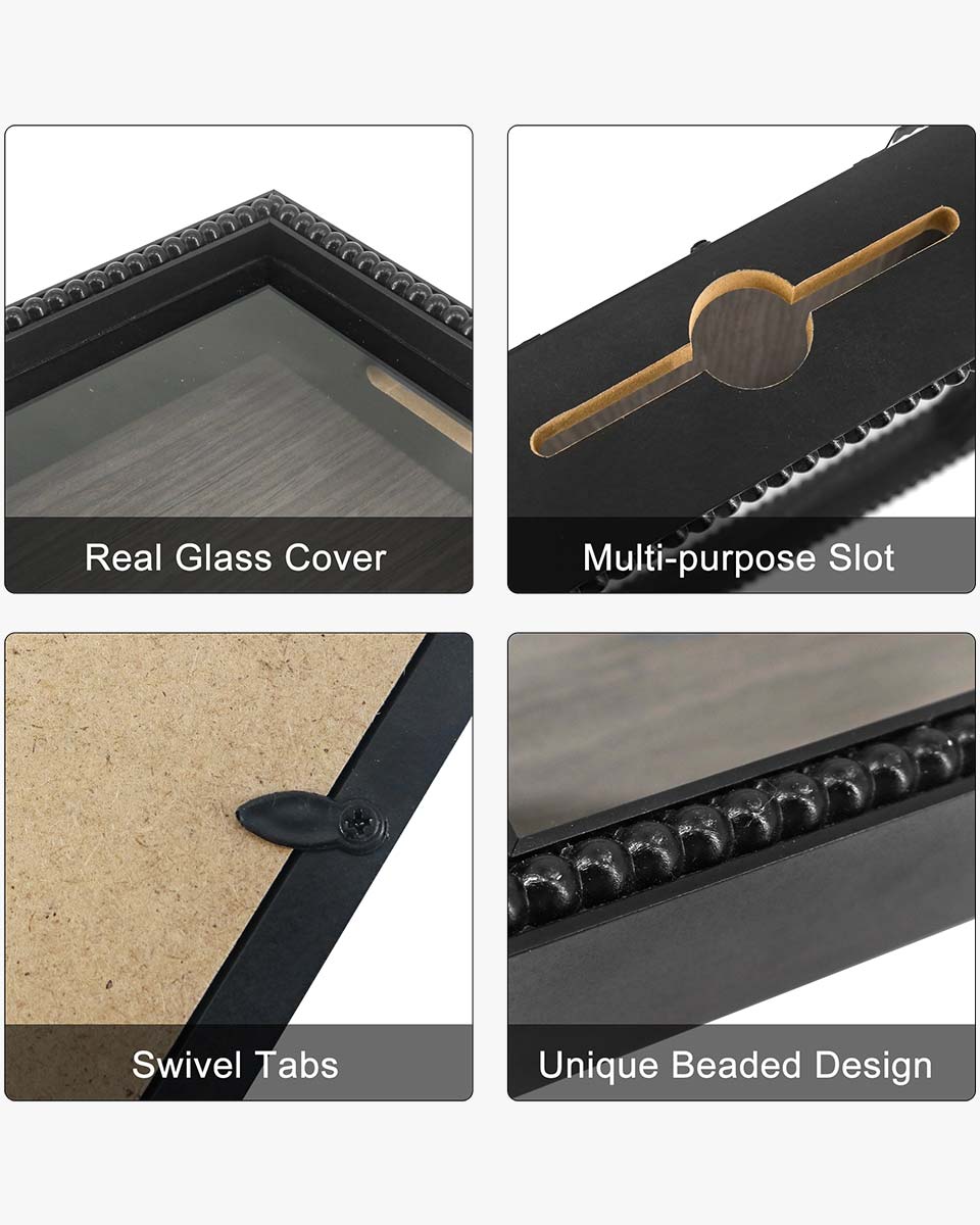Black Top Loading with Slot Unique Beaded Design Travel Shadow Box in 3 Size