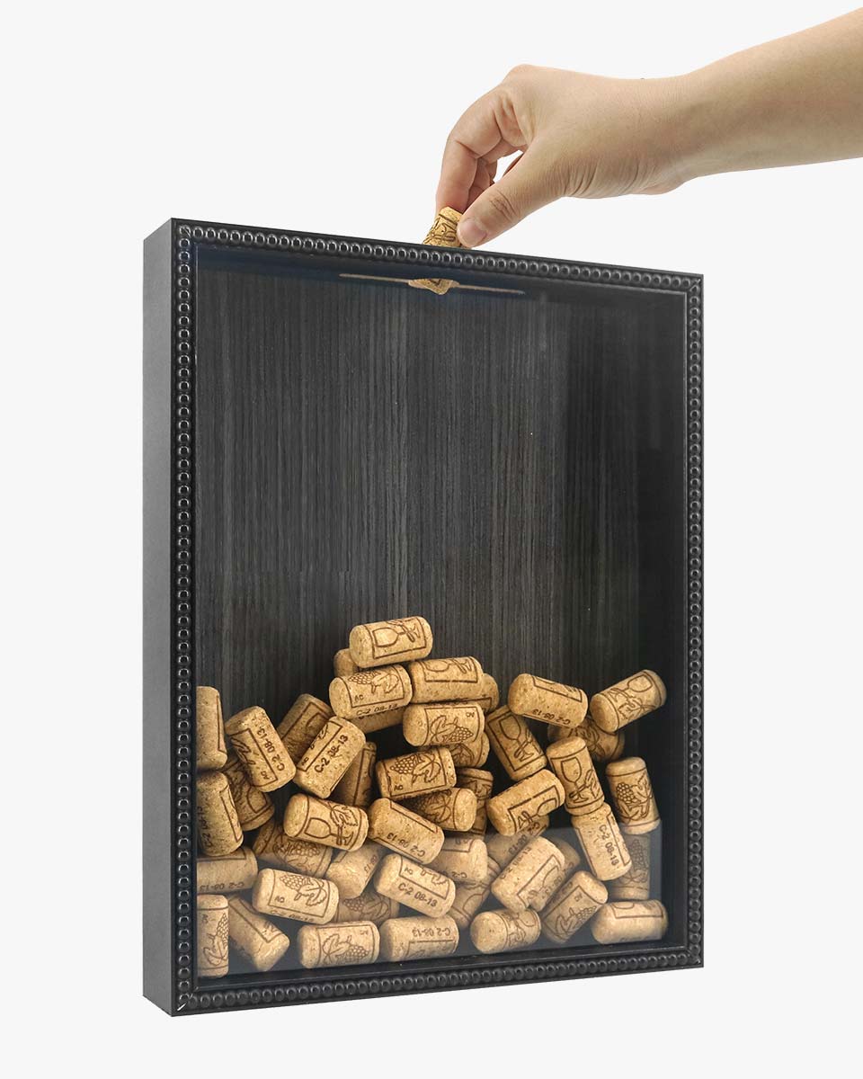 Black Top Loading with Slot Unique Beaded Design Travel Shadow Box in 3 Size