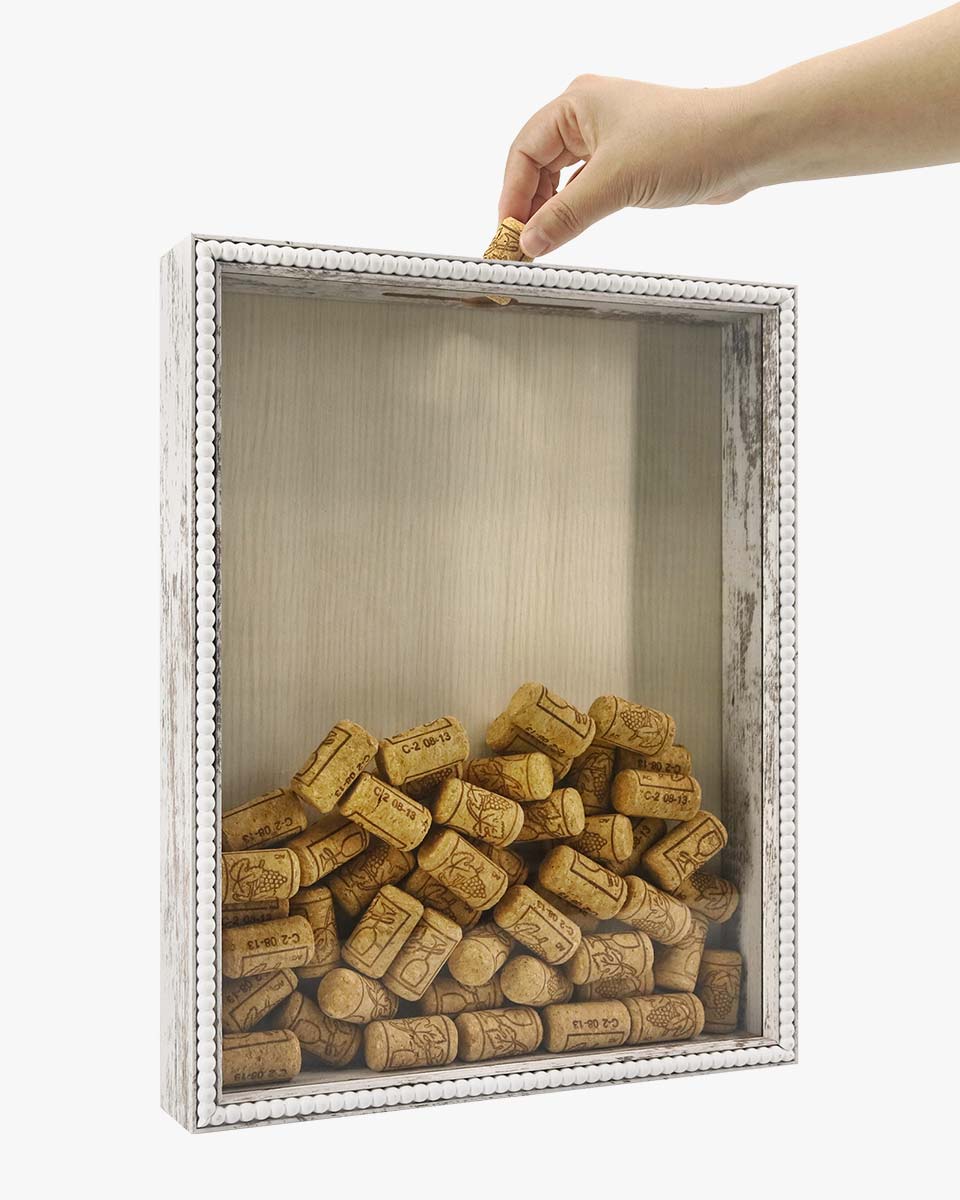 White Top Loading with Slot Unique Beaded Design Travel Shadow Box in 3 Size