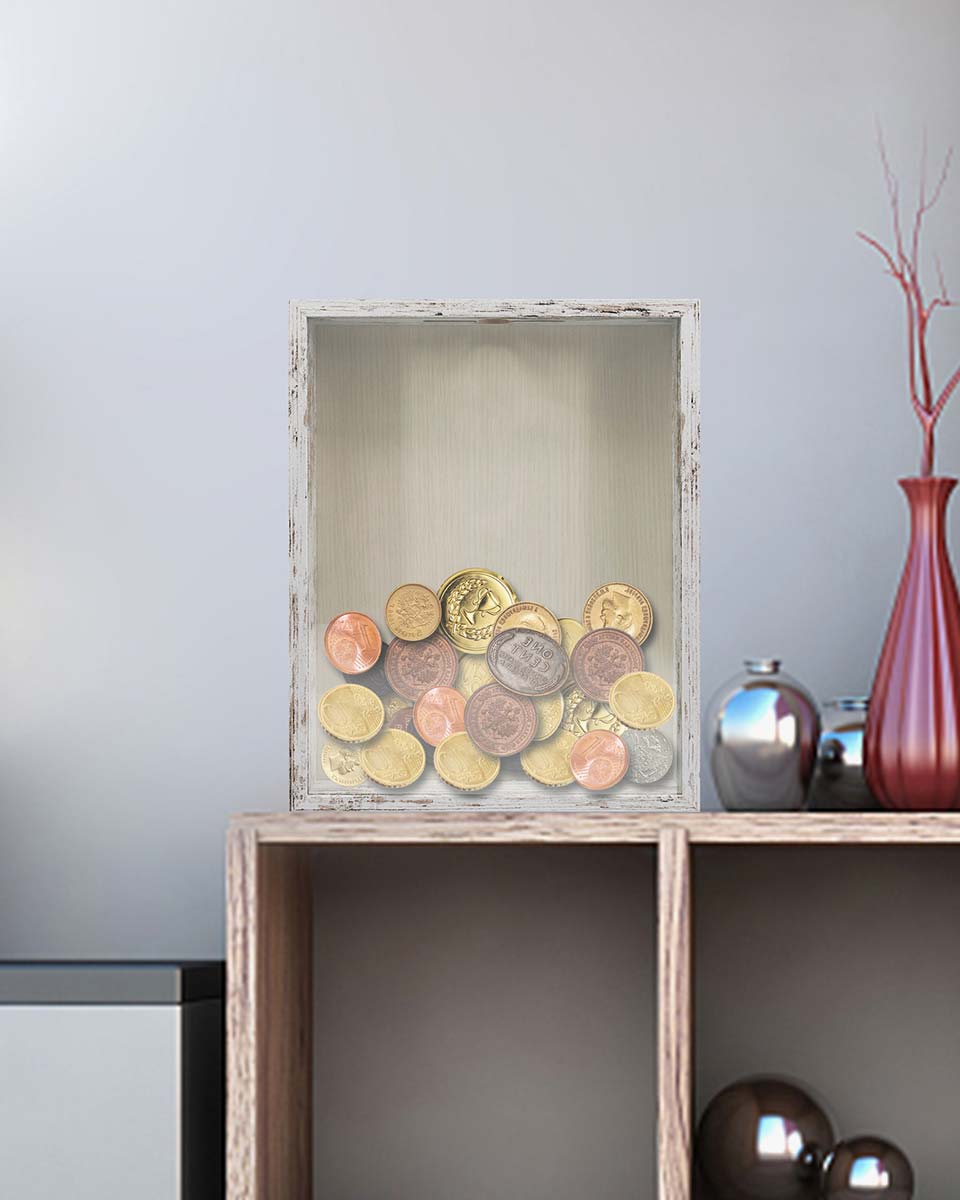 Shadow Box Frame White Wood Collection Case With Slot on top - 5 Sizes Available