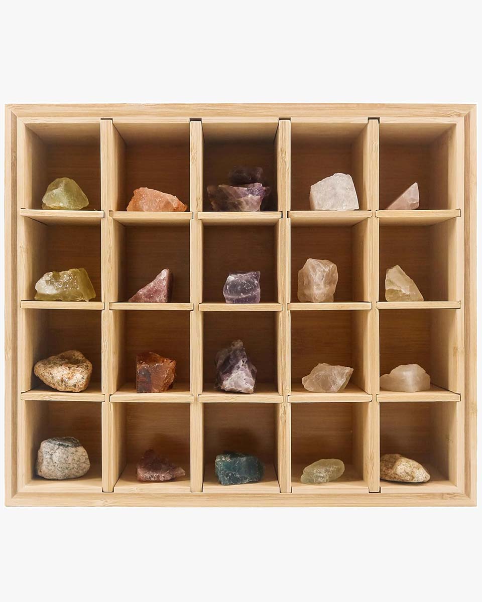 Bamboo Spice Rack Adjustable Shadow Box with 20 Compartments 12x14