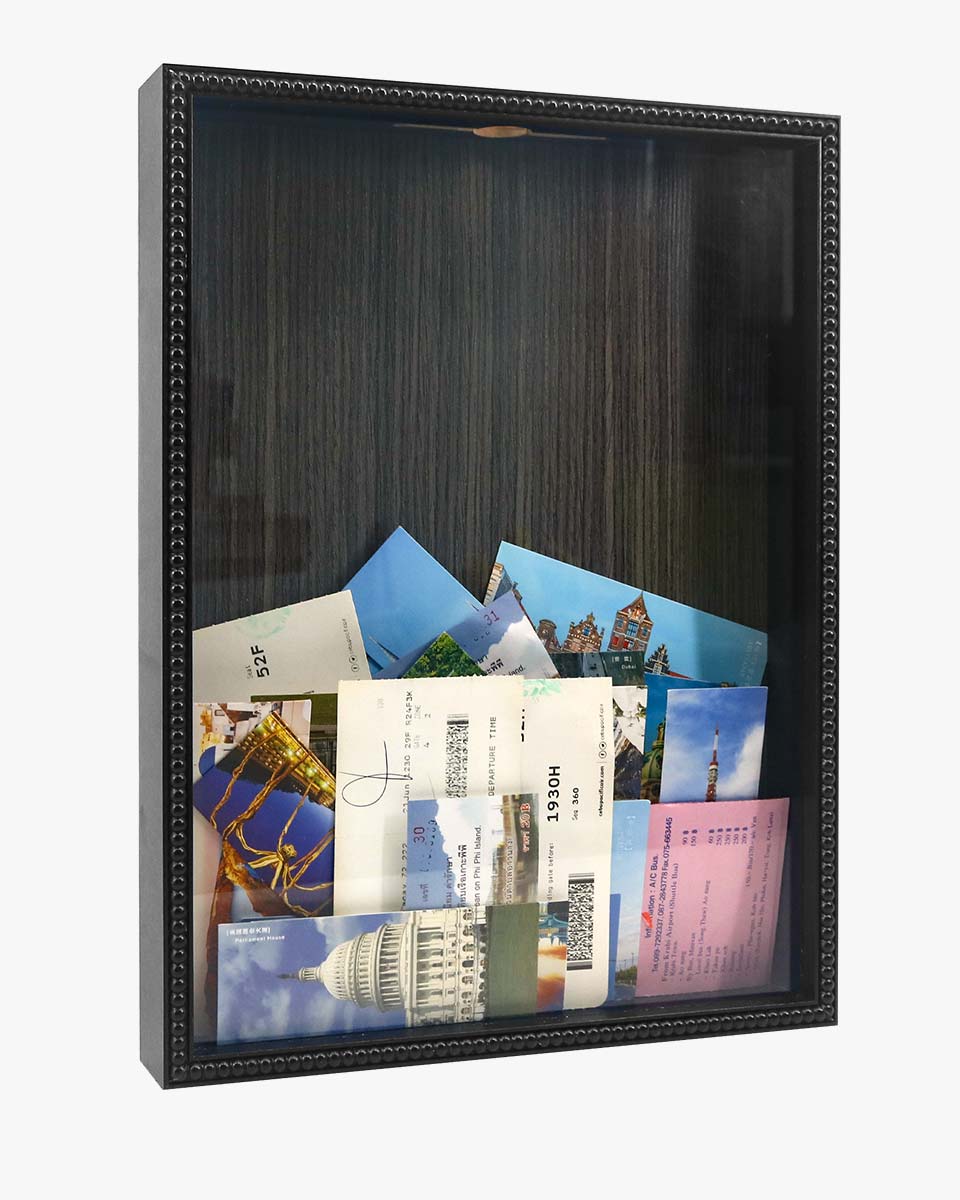 Black Top Loading with Slot Unique Beaded Design Travel Shadow Box in 3 Size