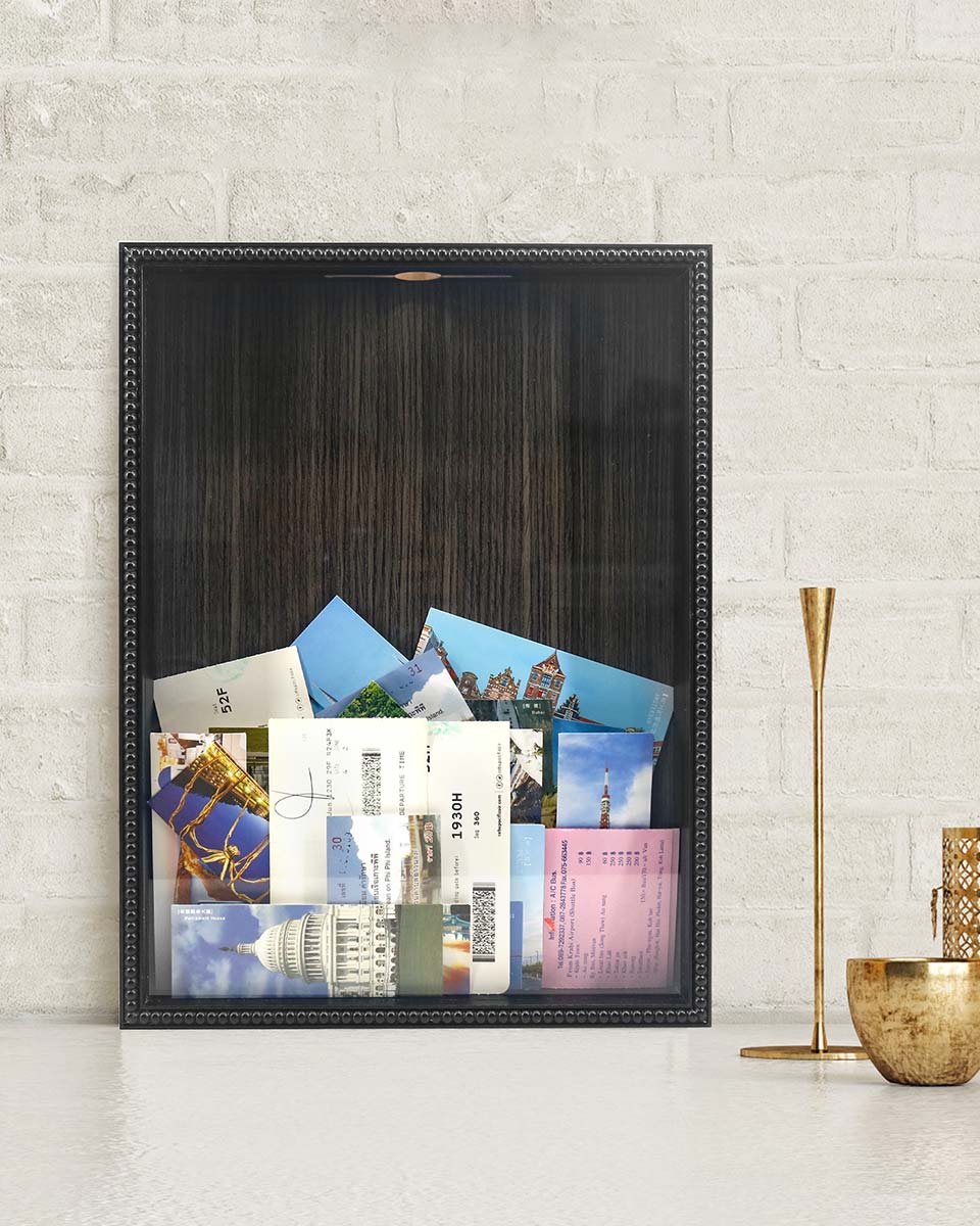 Black Top Loading with Slot Unique Beaded Design Travel Shadow Box in 3 Size
