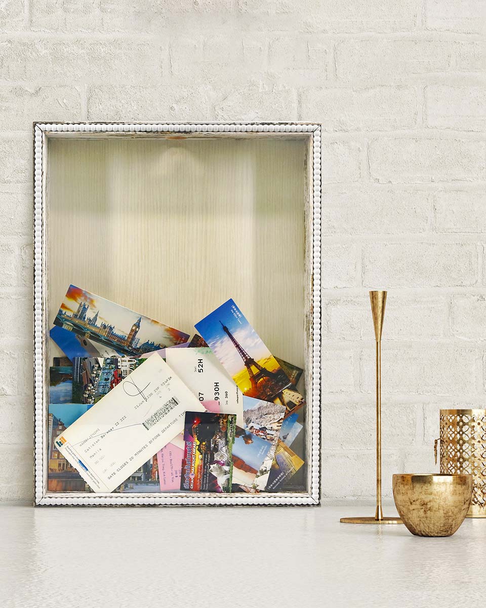 White Top Loading with Slot Unique Beaded Design Travel Shadow Box in 3 Size