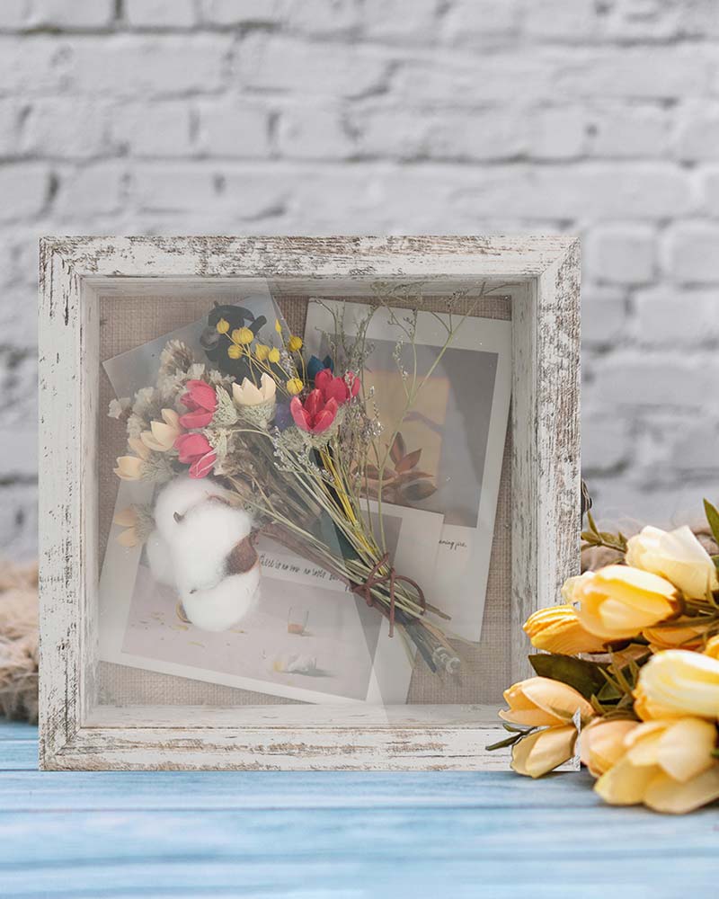 Rustic White Shadow Box Frame Window Door With Hinge in 7 Sizes