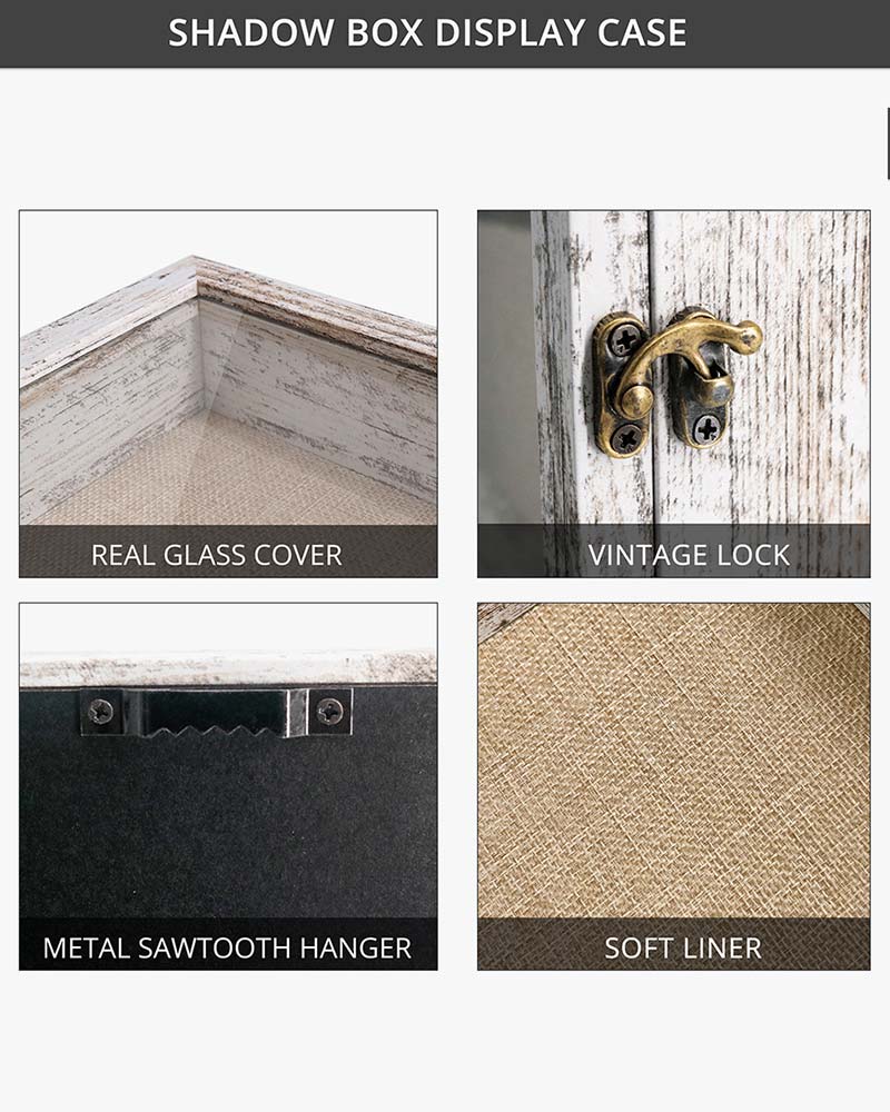 Rustic White Shadow Box Frame Window Door With Hinge in 7 Sizes