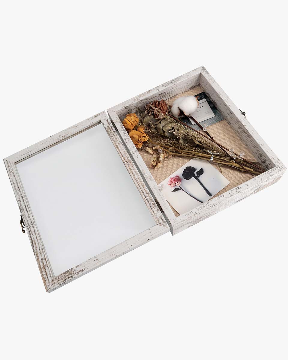 Rustic White Shadow Box Frame Window Door With Hinge in 7 Sizes