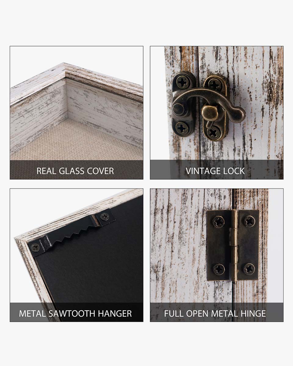 Rustic White Shadow Box Frame Window Door With Hinge in 7 Sizes